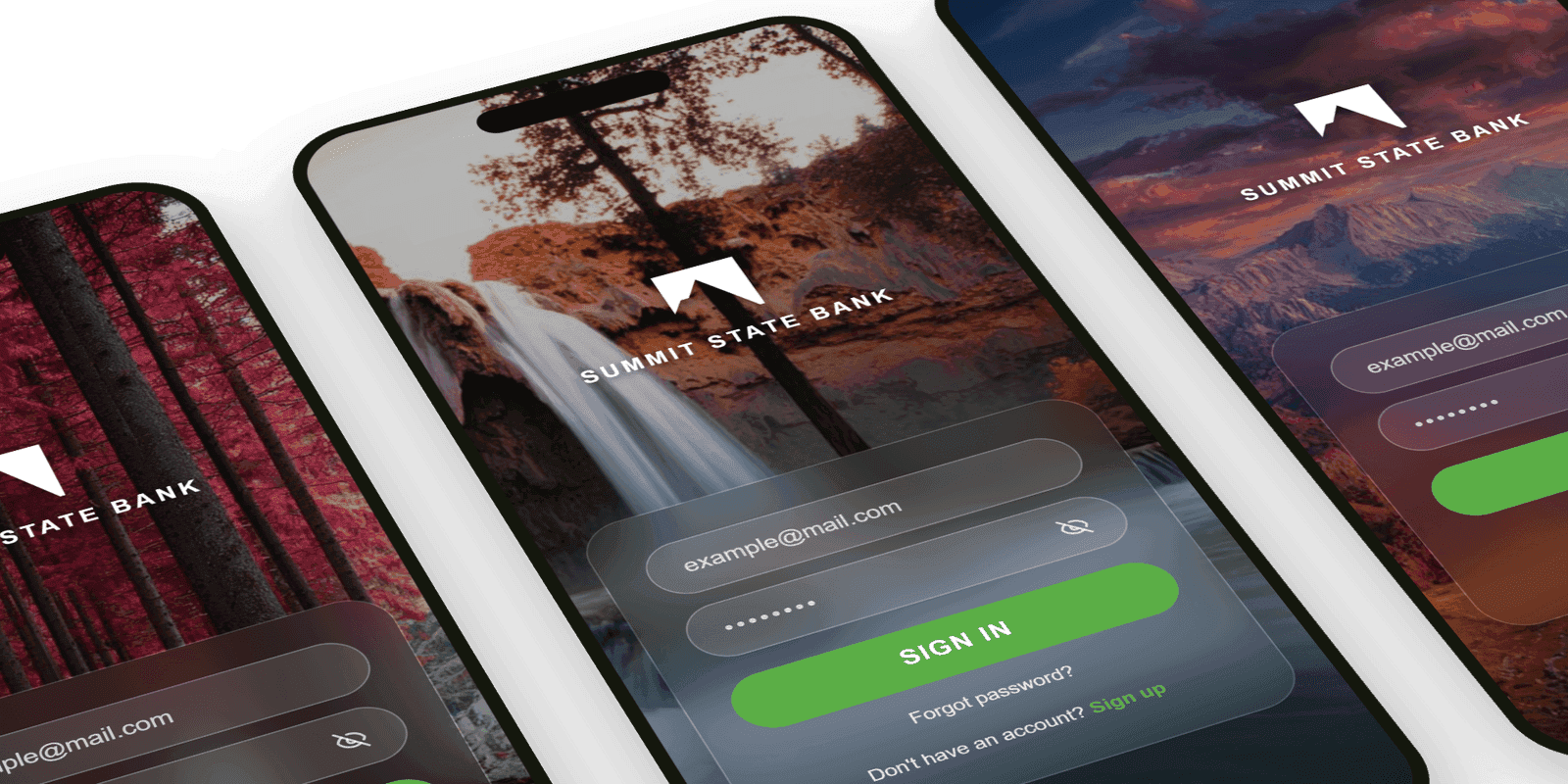 Mobile banking sign-in screen using location-aware authentication to recognize trusted places and devices.